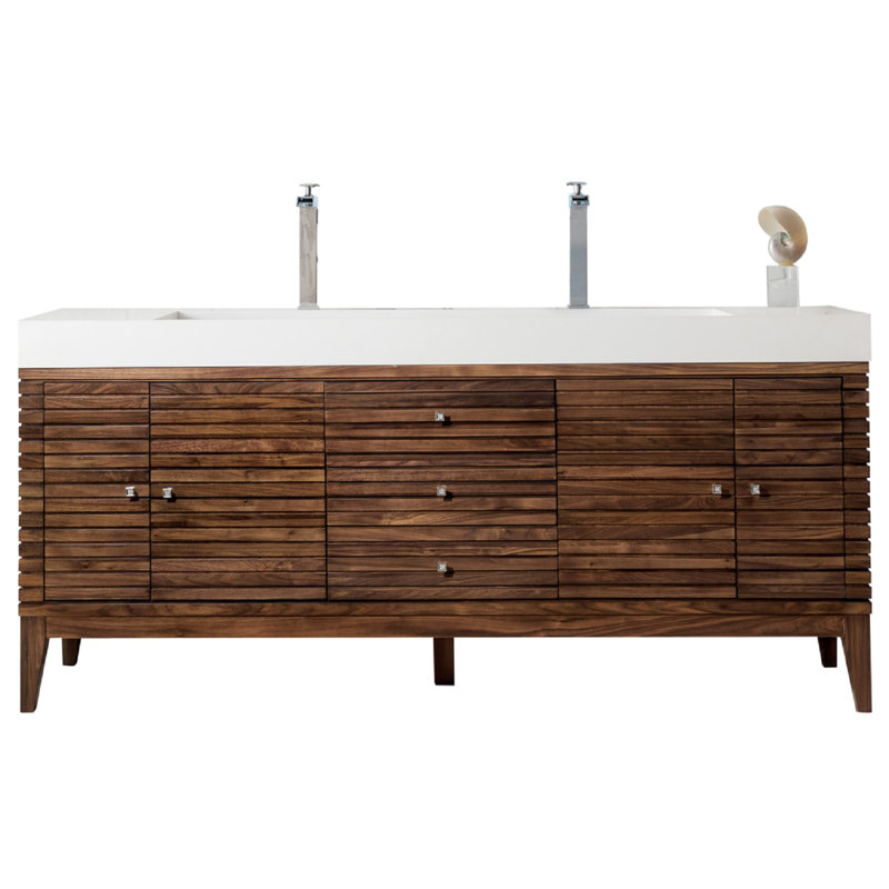 Sarin 72'' W Double Bathroom Vanity Base, Mid-Century Walnut