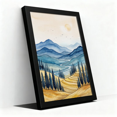«Blue Mountains and Cypress Trees on Golden Hills», art mural sur toile