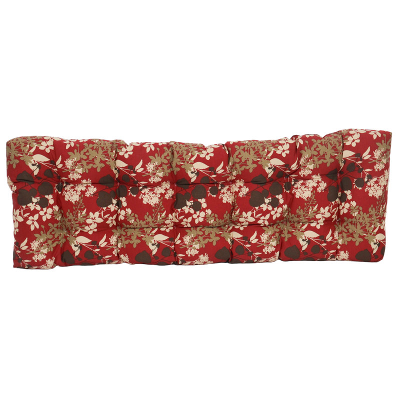 Tufted Outdoor Bench Cushion, 55" W x 19" D, Red/Brown/Tan/Montfleuri Sangria Floral