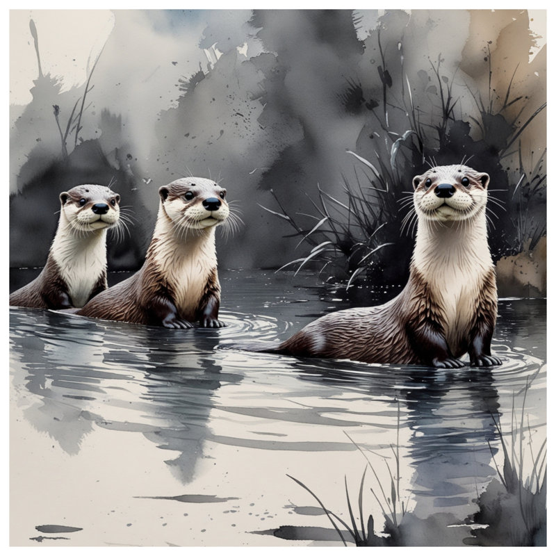 Rideaux de douche Otters In River, L 70 po x H 72 po