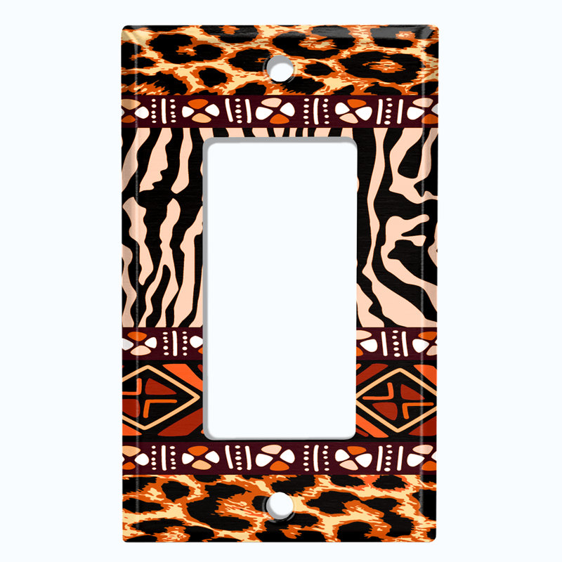 Couvercle de prise en métal pour interrupteur de lumière (motif safari tribal guépard africain - bascule simple)