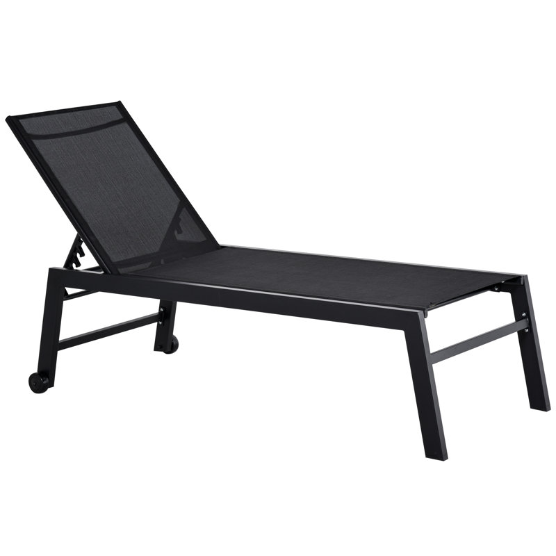 Hiarni Outdoor Chaise Lounge with Wheels, Five Position Recliner, Steel Frame, Black