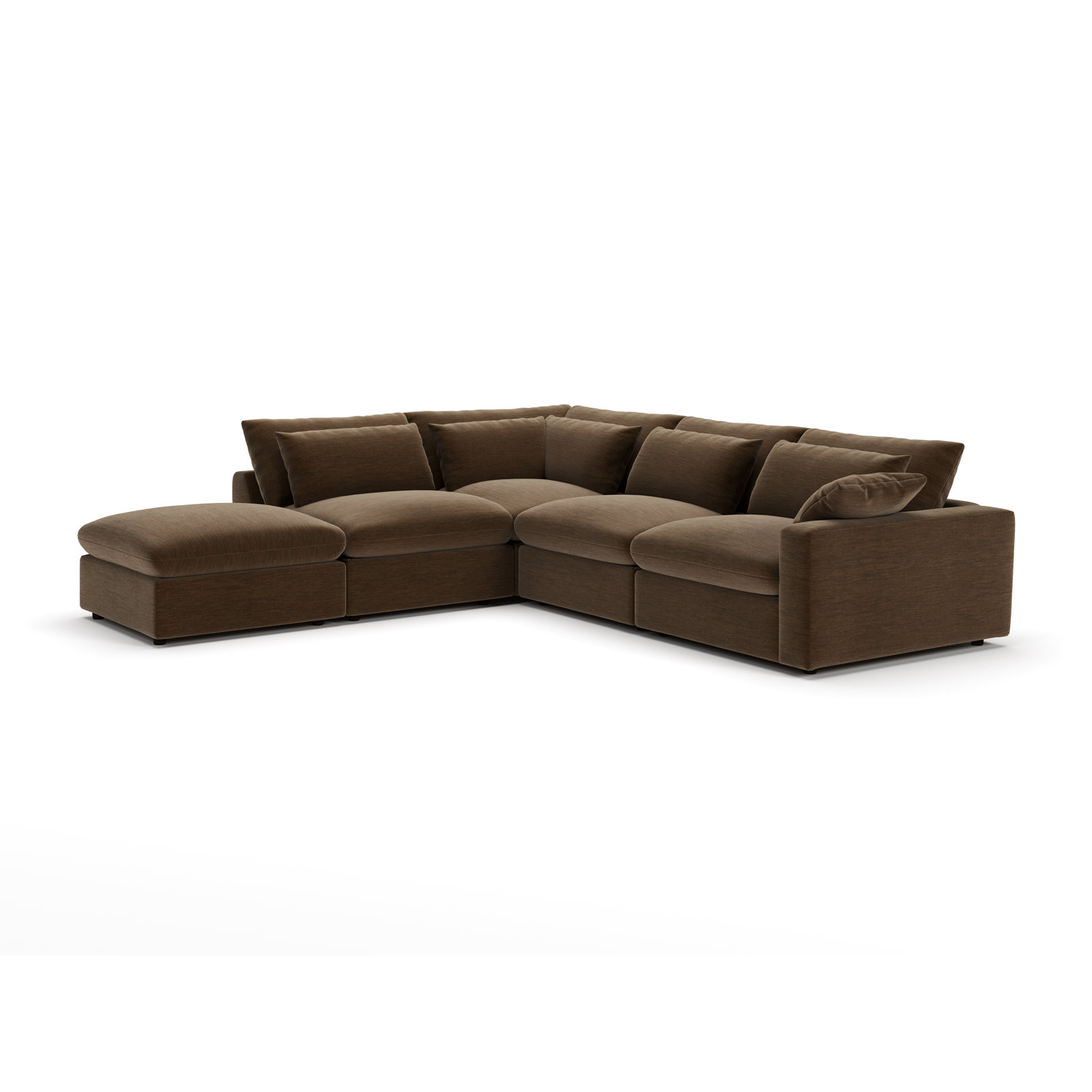 Remy 5-Piece Modular Chaise Sectional, Left Hand Facing, Nave Bark Performance Distressed Velvet