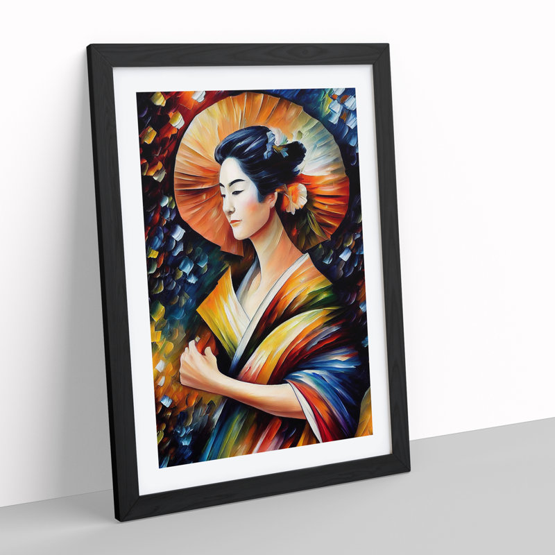 Portrait Of A Geisha No.1 - Single Picture Frame Painting, Black Framed, 64cm H x 46cm W x 2cm D