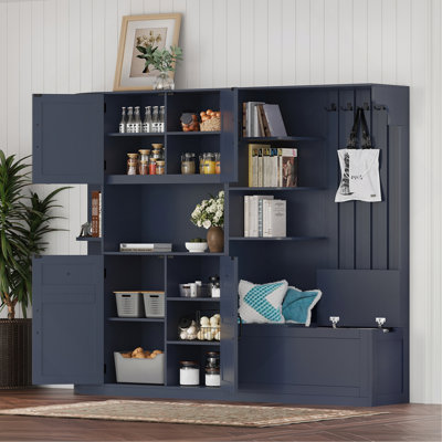 Armoire de vestibule multifonctionnelle gauche-droite (peut être utilisée séparément) avec rangement et 4 crochets, armoire de rangement / arbre d'entrée 2 en 1 pour le salon, la cuisine et le couloir
