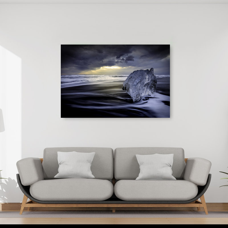 Lever du soleil entre les glaces - Affiche murale abstraite côtière, H 40 po x l 60 po