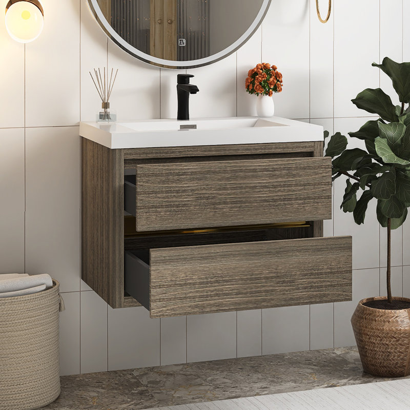 Meuble-lavabo mural 30 po avec lavabo, Gris cendré