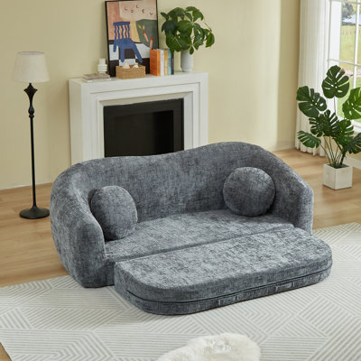 Fauteuil inclinable convertible 2-en-1 courbé et convertible, avec base escamotable et siège profond, comprend deux coussins ronds, gris