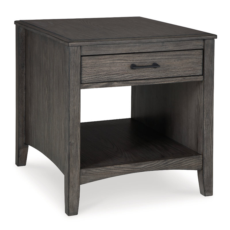 Gray Rectangular Wood End Table with Storage Drawer