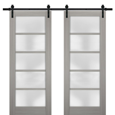 Quadro Frosted Glass Barn Doors with Installation Hardware Kit