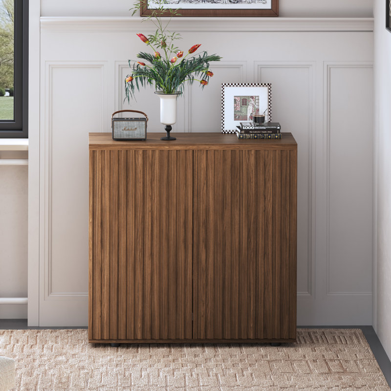Accent Cabinet with Storage, Fluted Sideboard with Adjustable Shelves, Walnut