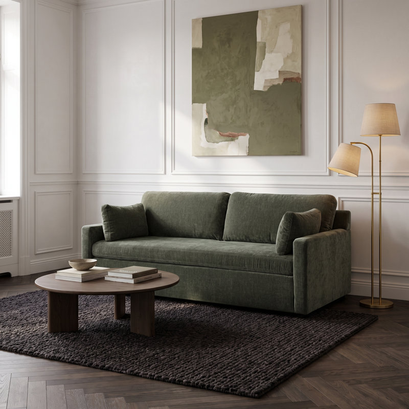 Dannie Upholstered 84'' Sofa, Forest Performance Chenille