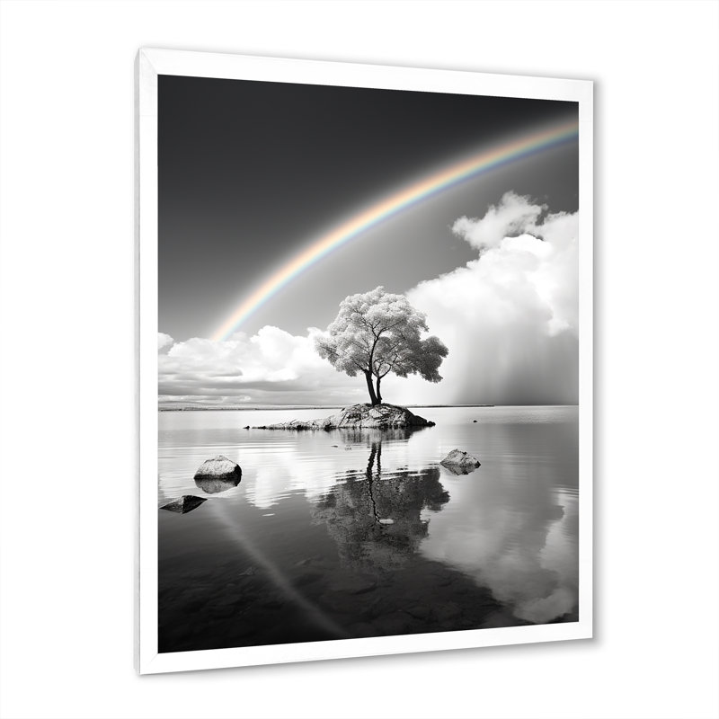 Arc-en-ciel arc-en-ciel sur un arbre I - impression, H 20 po x l 12 po x P 1 po, Cadre photo blanc