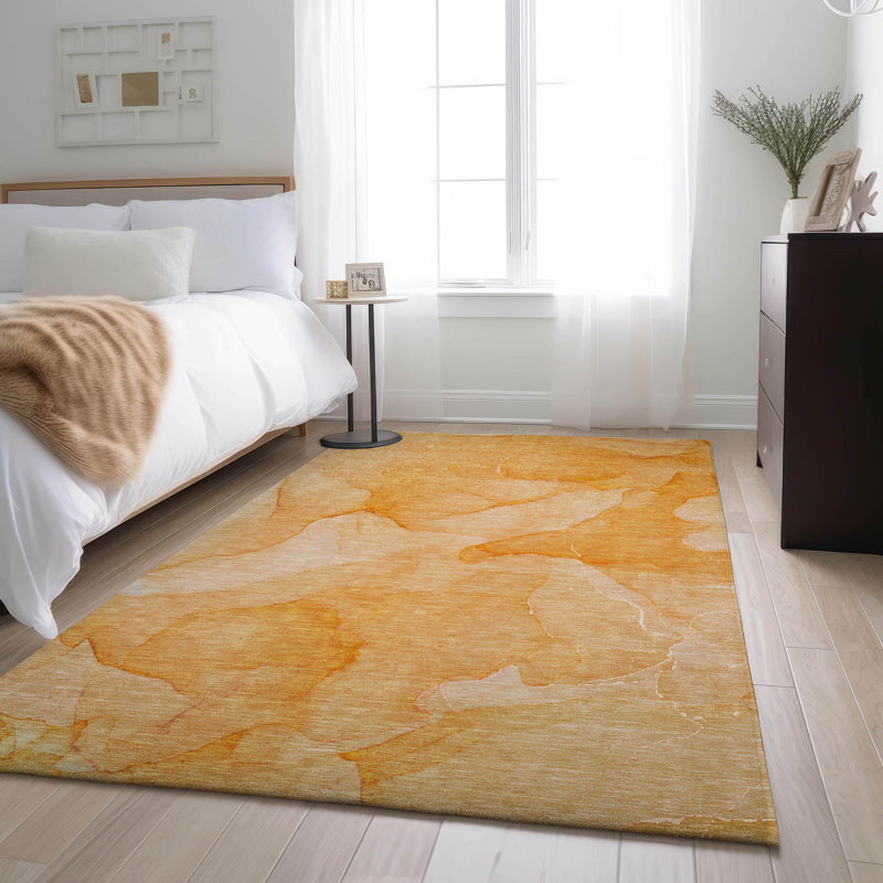 Premium Machine Washable Cerrito AMF509 Orange Rug, Rectangle 3' x 5'