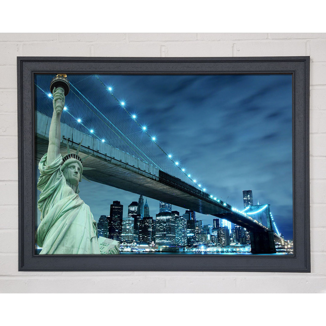 Freiheitsstatue Brooklyn Bridge Nights - Einzelner Bilderrahmen Kunstdrucke