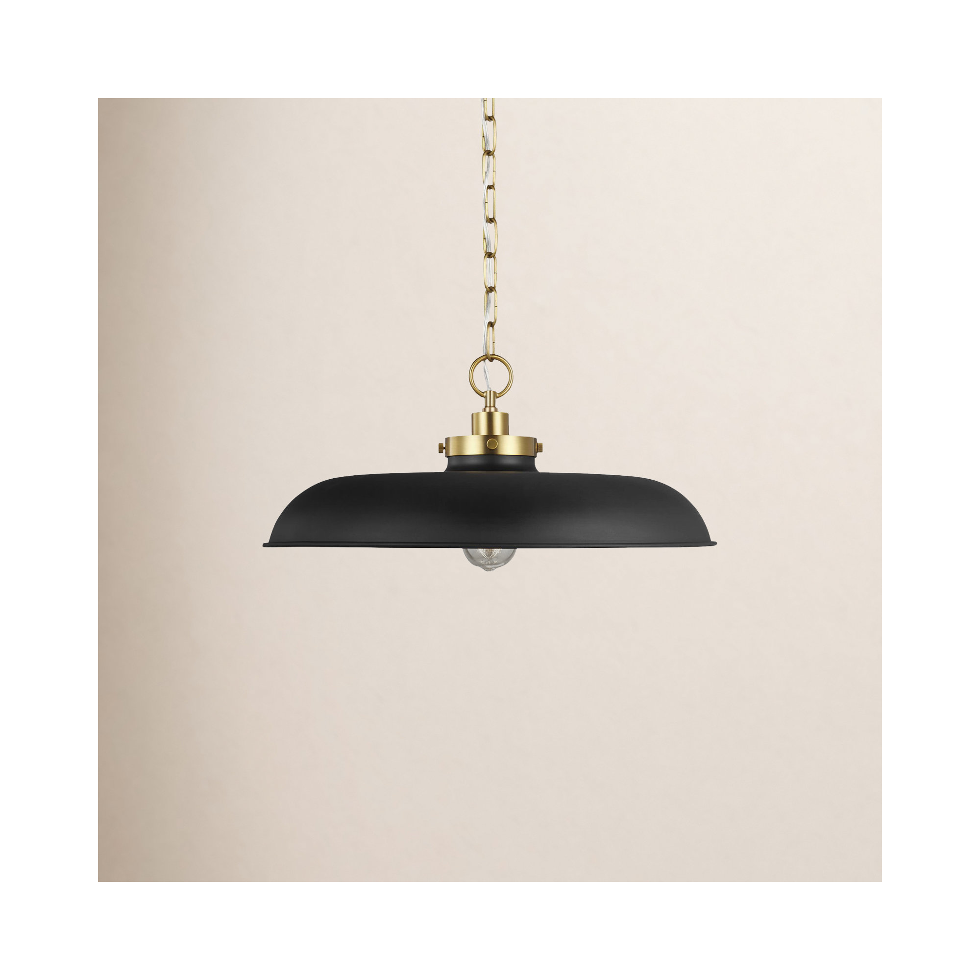 Tateos Single Light Steel Dimmable Pendant, Midnight Black, Burnished Brass