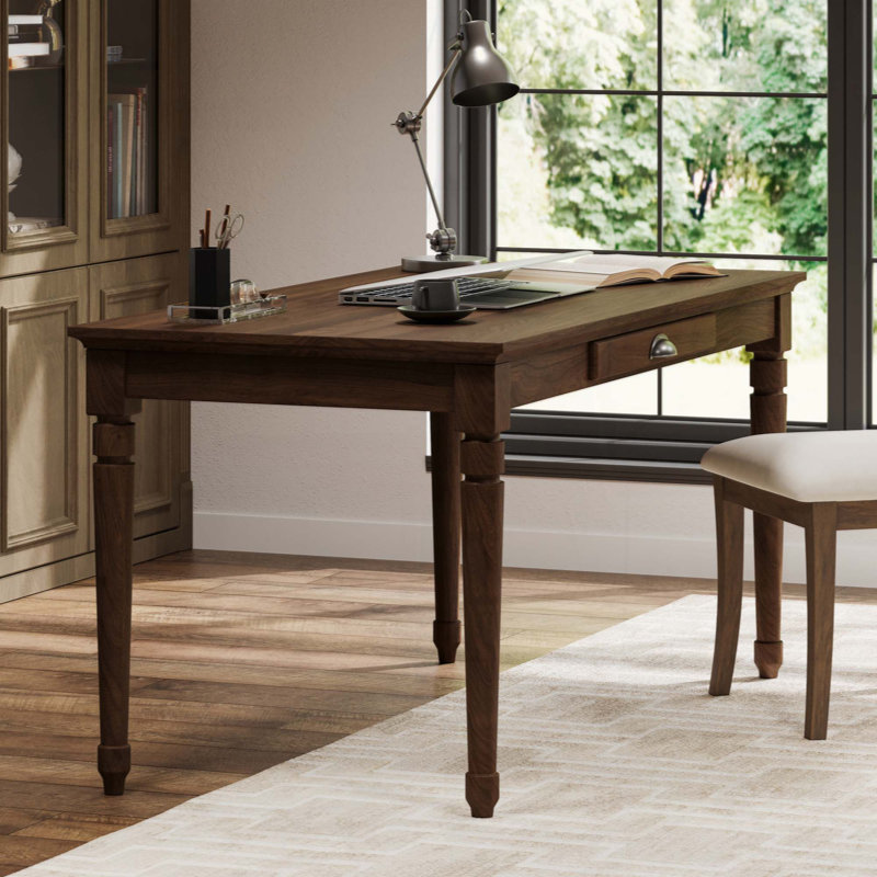 Bureau 60 po, style campagnard rustique avec tiroir de rangement, très longue table rétro pour bureau personnel, Châtaigne