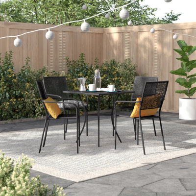 Meranda Commercial Grade 28" Square Indoor-Outdoor Steel Patio Table Set with 4 Square Back Chairs by Lark Manor