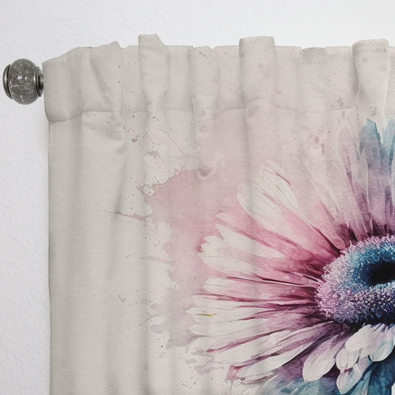 Katy - Flower Gerbera V - Traditional Velvet Curtain - Room Darkening - 1 panel, 52" W x 120" L