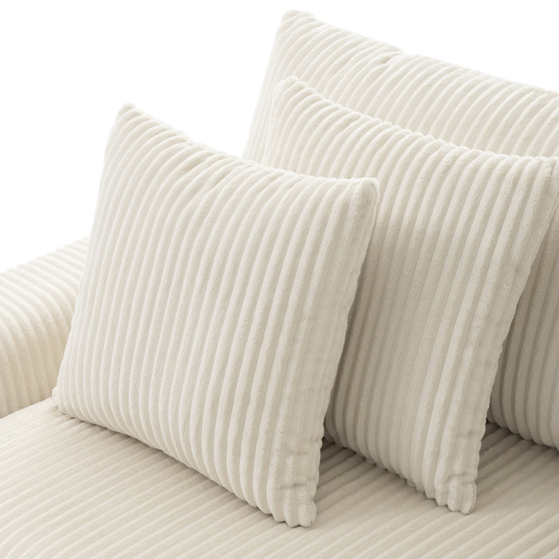 Canapé modulaire en velours côtelé avec Bluetooth, chargement USB et repose-pieds Défino, Velours côtelé crème