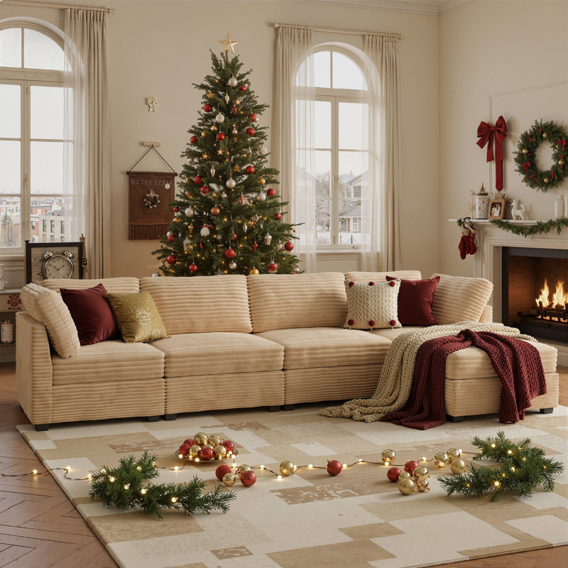 Seren 130"large Upholstered Sofa With Ottoman For Living Room, Office, Bedroom, Modern Sectional Couch Sofa, Comfy Cloud Couch