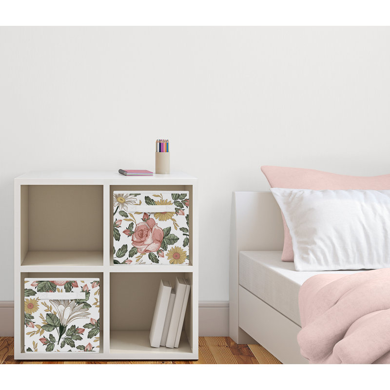 Vintage Floral Fabric Storage Cube Bin