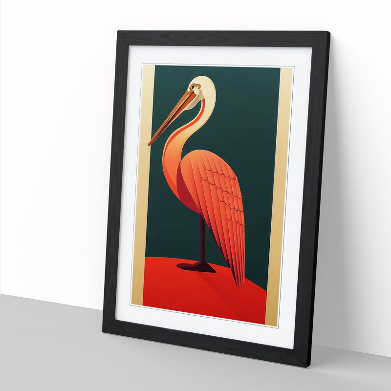 Pelican Art Deco - Single Picture Frame Print, 64cm H x 46cm W x 2cm D, Black