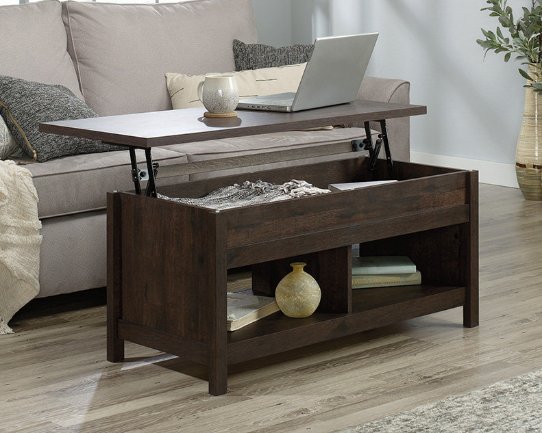 Vintage Coffee Oak Rectangular Lift-Top Coffee Table with Storage