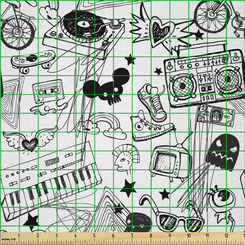Dazion Cassette Keyboard Ghost Heart and Boombox Multi-Purpose Fabric