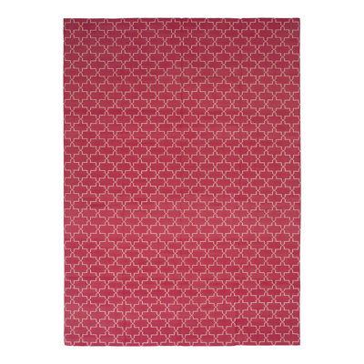 Pink Geometric Dhurrie Cotton Rug - 10' x 14'