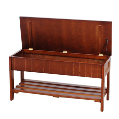 Cherry Finish Solid Wood Shoe Bench With Useful Storage - 35.5" X 13" 18" Strong Construction For Entryway In Practical And Attractive Look Elegant