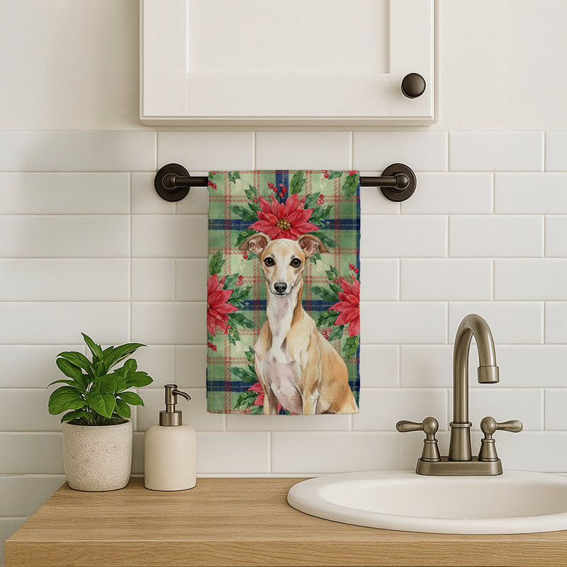 Fawn Italian Greyhound Christmas PoinsettIas Kitchen Towel, Fawn Italian Greyhound