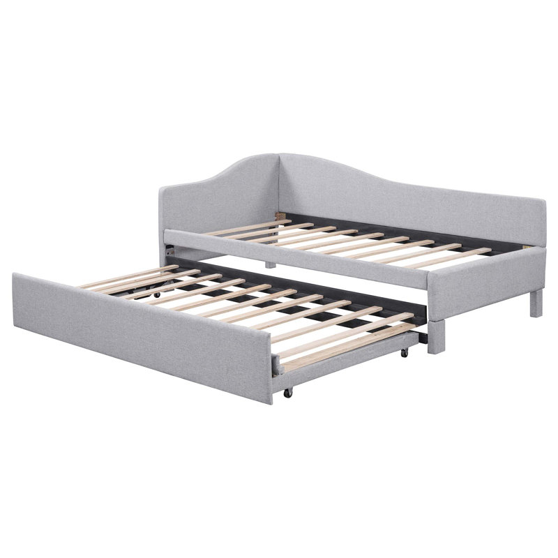 Twin Size Upholstered L-Shaped Upholstered Daybed With Pop Up Trundle, Gray