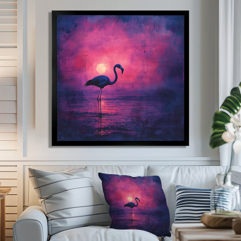 Lavande, silhouette de flamant rose dans la nuit III - flamant rose, art mural, Reproduction encadrée d'une seule photo