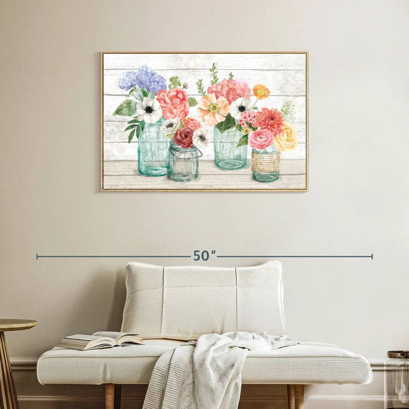 Marché aux fleurs pastel III, Cadre flottant en bois naturel, 37 po x 25 po