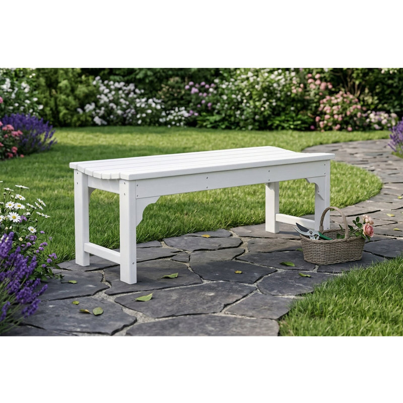 Banc en PEHD résistant à l'eau pour les espaces extérieurs, siège à lattes élégant pour patio, balcon et terrasse, Blanc
