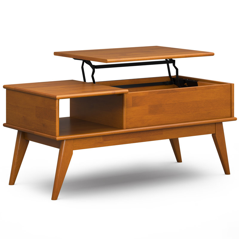 Teak Brown Mid-Century Modern Lift-Top Coffee Table with Storage
