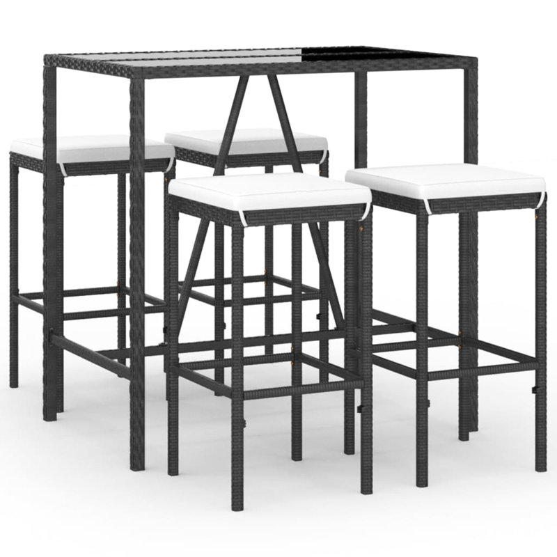 Dinae Bar Set with Stools, Black, White