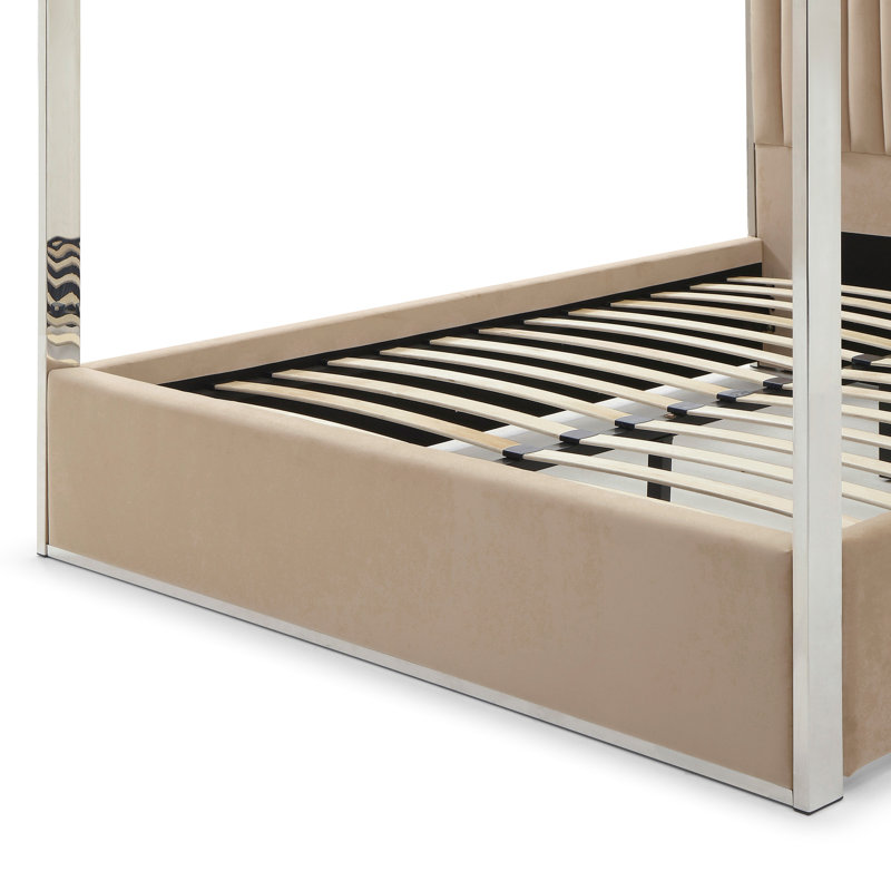 Jeffrey Canopy Velvet Upholstered King Bed Frame In Camel, Camel, King