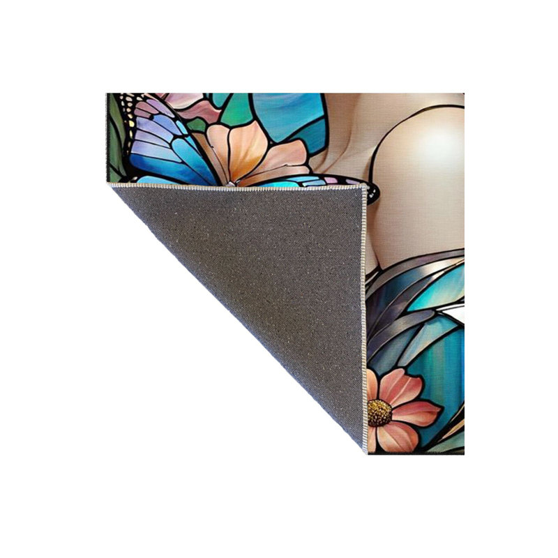 Tapis décoratif moderne à motif de papillons et de filles, Rond 3 pi 3 po 