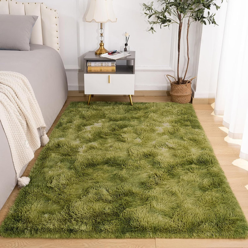 Tapis velours à poils longs Tie-Dye Luxury, Vert, 5 pi x 8 pi