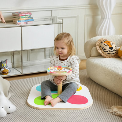 Wooden Sit And Spin Toy For Toddlers, Spinning Activity Seat With Metal Bearings
