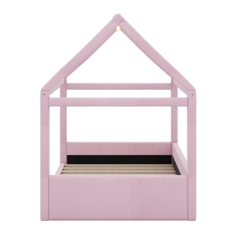 Lit plateforme tapissier pleine grandeur avec bandes lumineuses à DEL, structure de lit de jour en bois, Rose