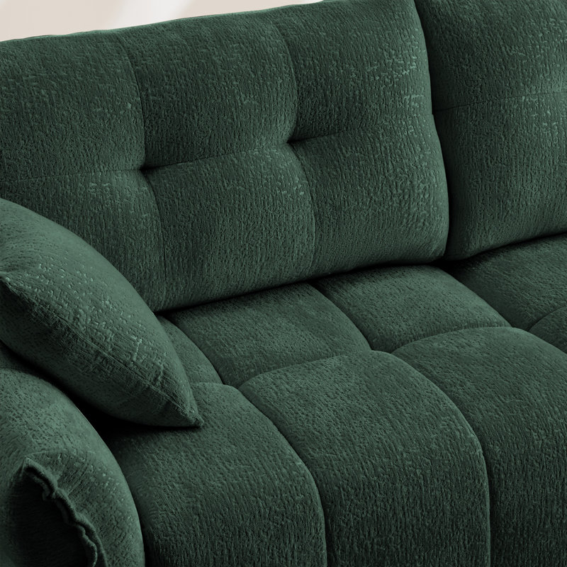 Canapé moderne à 2 places en tissu chenille avec repose-pieds - Design minimaliste avec tissu texturé - Idéal pour le salon, un appartement ou un dortoir - Vert