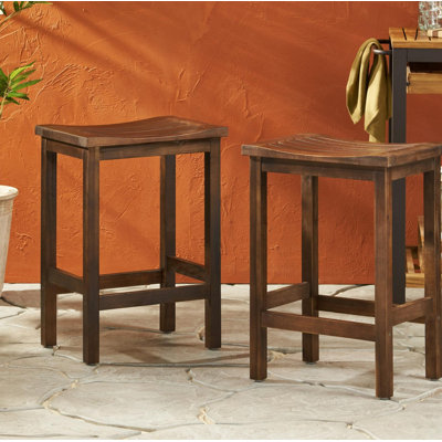 Patio Outdoor Garden  Acacia Wood Counter Height Barstool Chairs, Set of 2, Mahogany Brown Finish