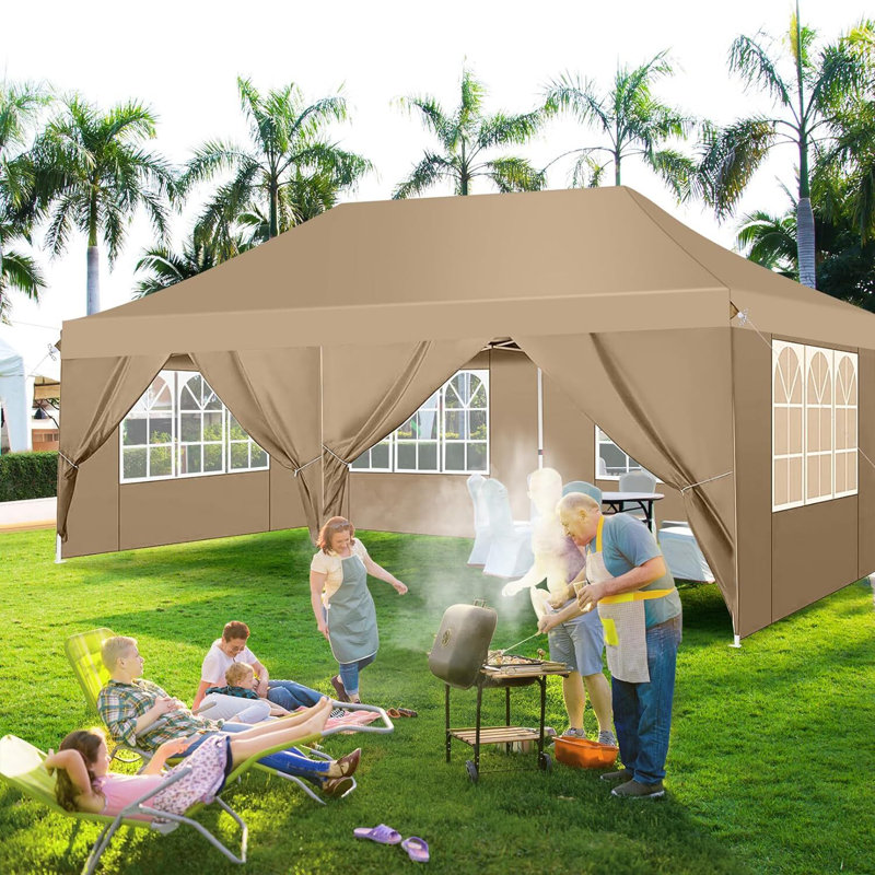 10'x20' Pop Up Canopy Tent with 6 Removable Sidewalls, Instant Outdoor Canopy , Khaki
