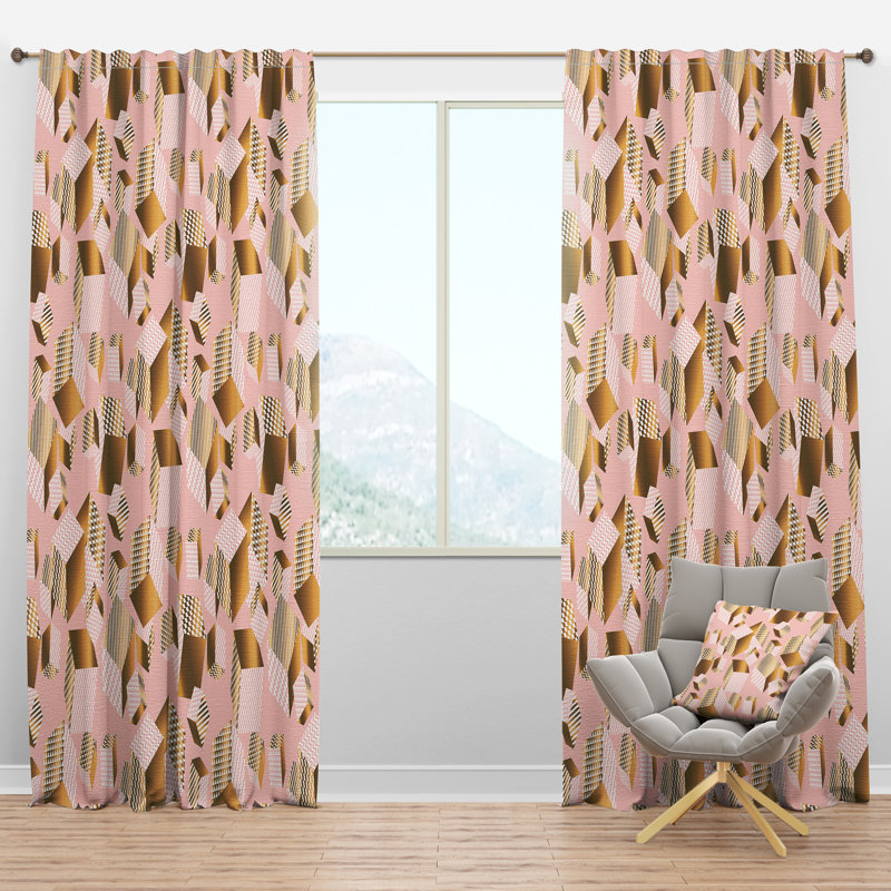Rideau Mid-Century rose et doré - Rideau simple avec passe-tringle, l 52 po x L 120 po
