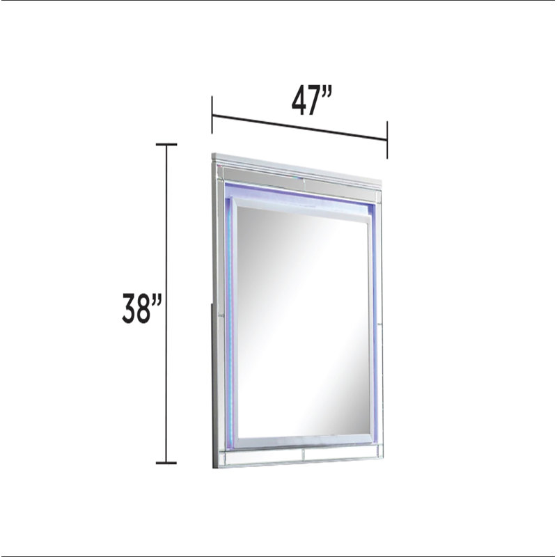 Miroir Sterling avec cadre DEL fabriqué en bois, Argent argent