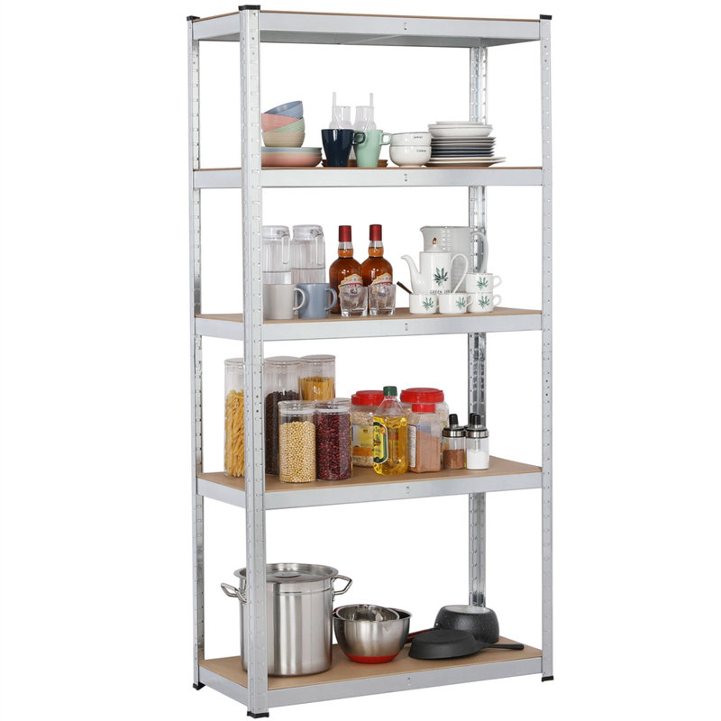 90cm W Steel Shelving Unit, Silver/Natural