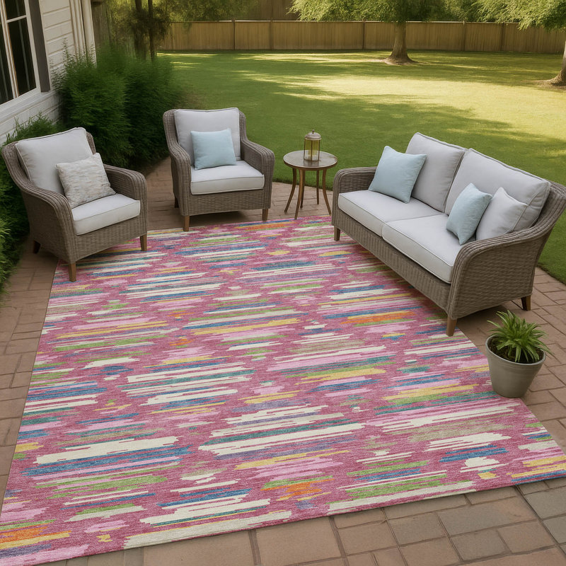 Machine Washable Indoor/Outdoor Chantille ACN2502 Southwest Rug, 10' x 14', Blush